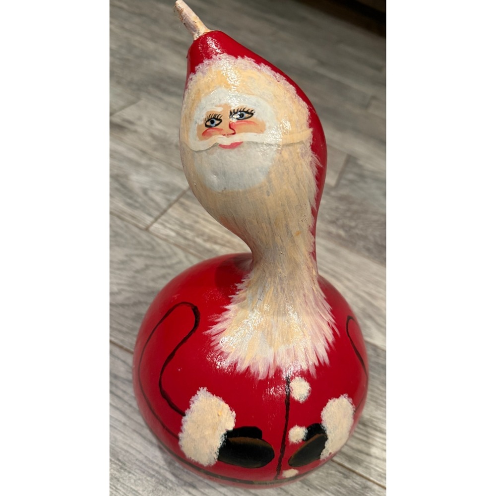 Santa Claus Gourd Hand Painted Artisan Folk Art Christmas Handmade 11"‎ Figure